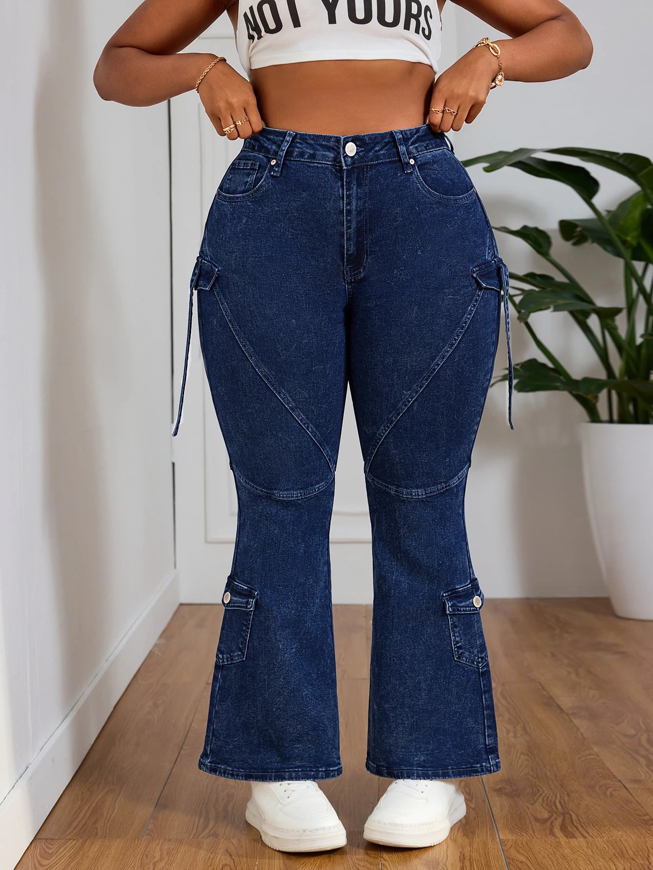 Women High Waist Slim Fit Cargo Jeans With Stretch