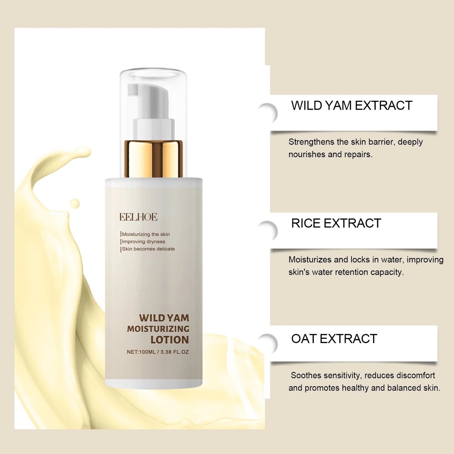 Eelhoe Wild Yam Moisturizing Repair Cream with Rice Extract