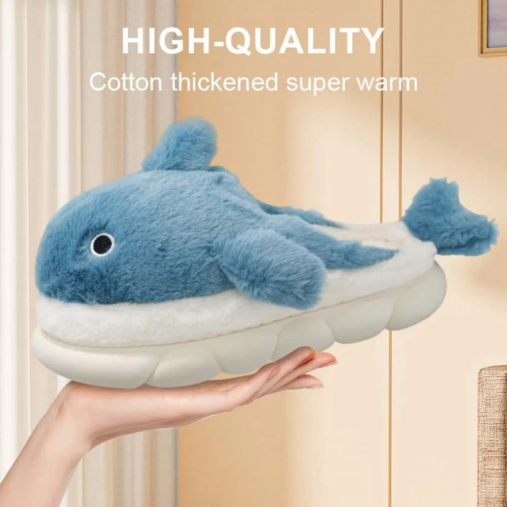 Soft Plush Sharky Slides For Wome&Men,Whale Shark Fuzzy Slippers