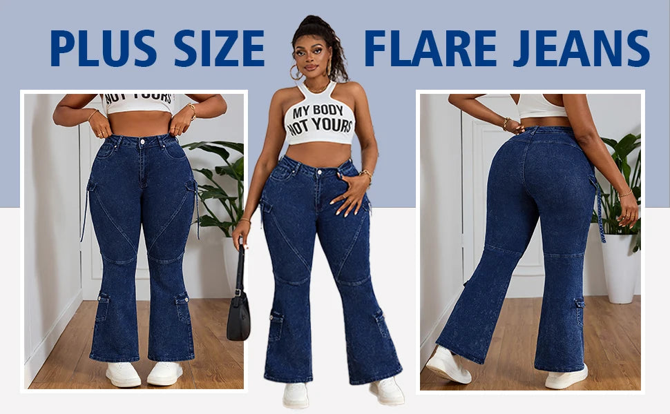 Women High Waist Slim Fit Cargo Jeans With Stretch
