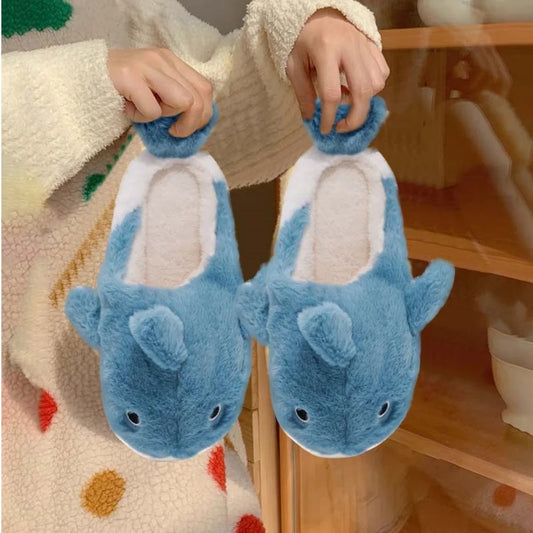 Soft Plush Sharky Slides For Wome&Men,Whale Shark Fuzzy Slippers