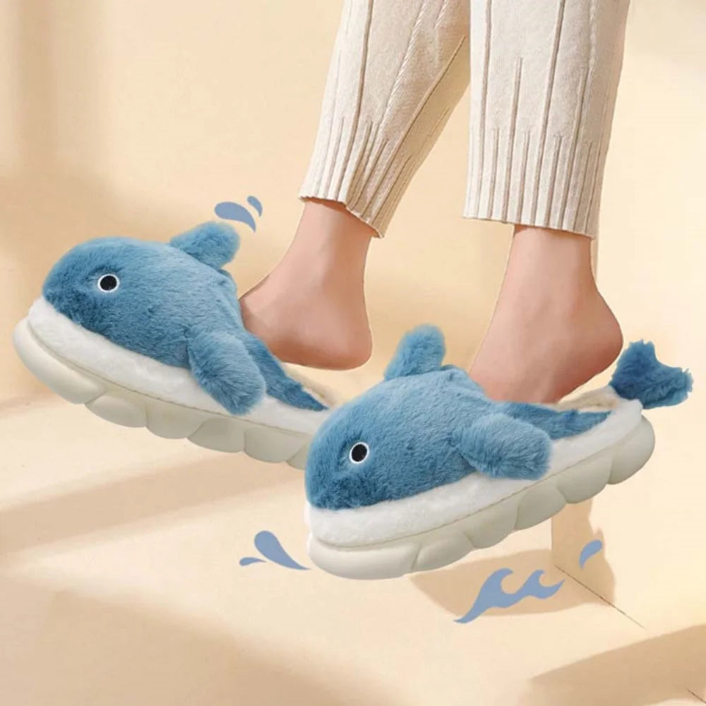 Soft Plush Sharky Slides For Wome&Men,Whale Shark Fuzzy Slippers