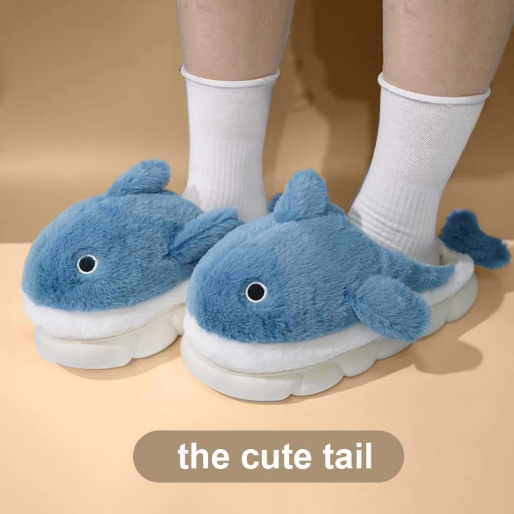 Soft Plush Sharky Slides For Wome&Men,Whale Shark Fuzzy Slippers