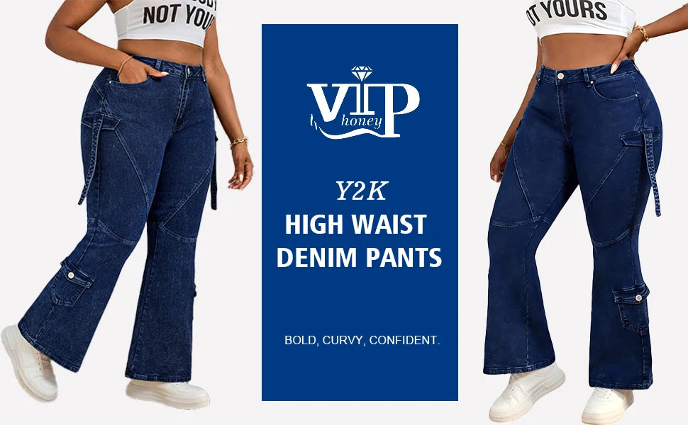 Women High Waist Slim Fit Cargo Jeans With Stretch