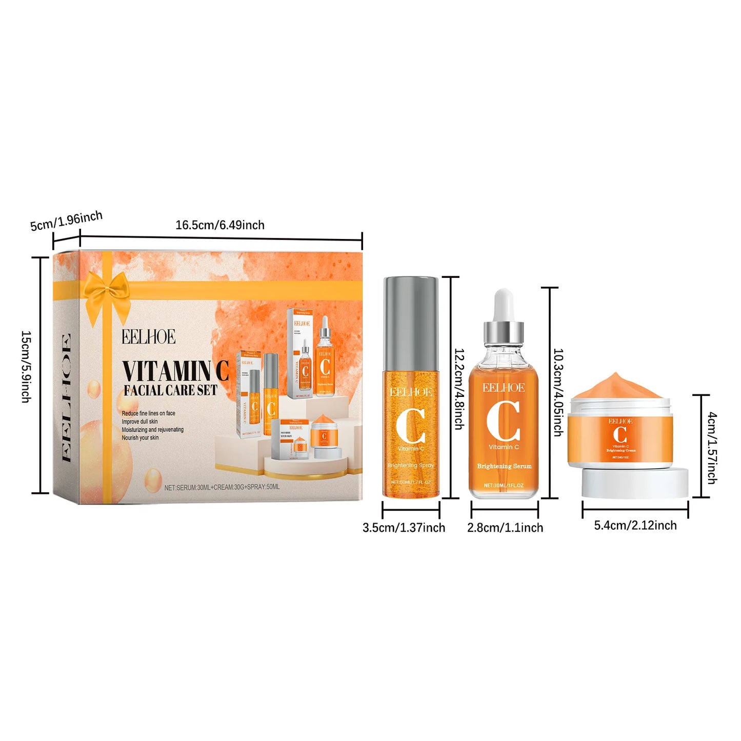 1set Vitamin C Facial Skin Care Set Moisturizing Brightening Reduce Dark Spot Skin