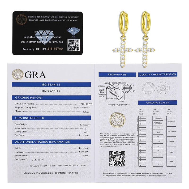 Religion Women Moissanite Cross Earrings 925 Sterling Silver