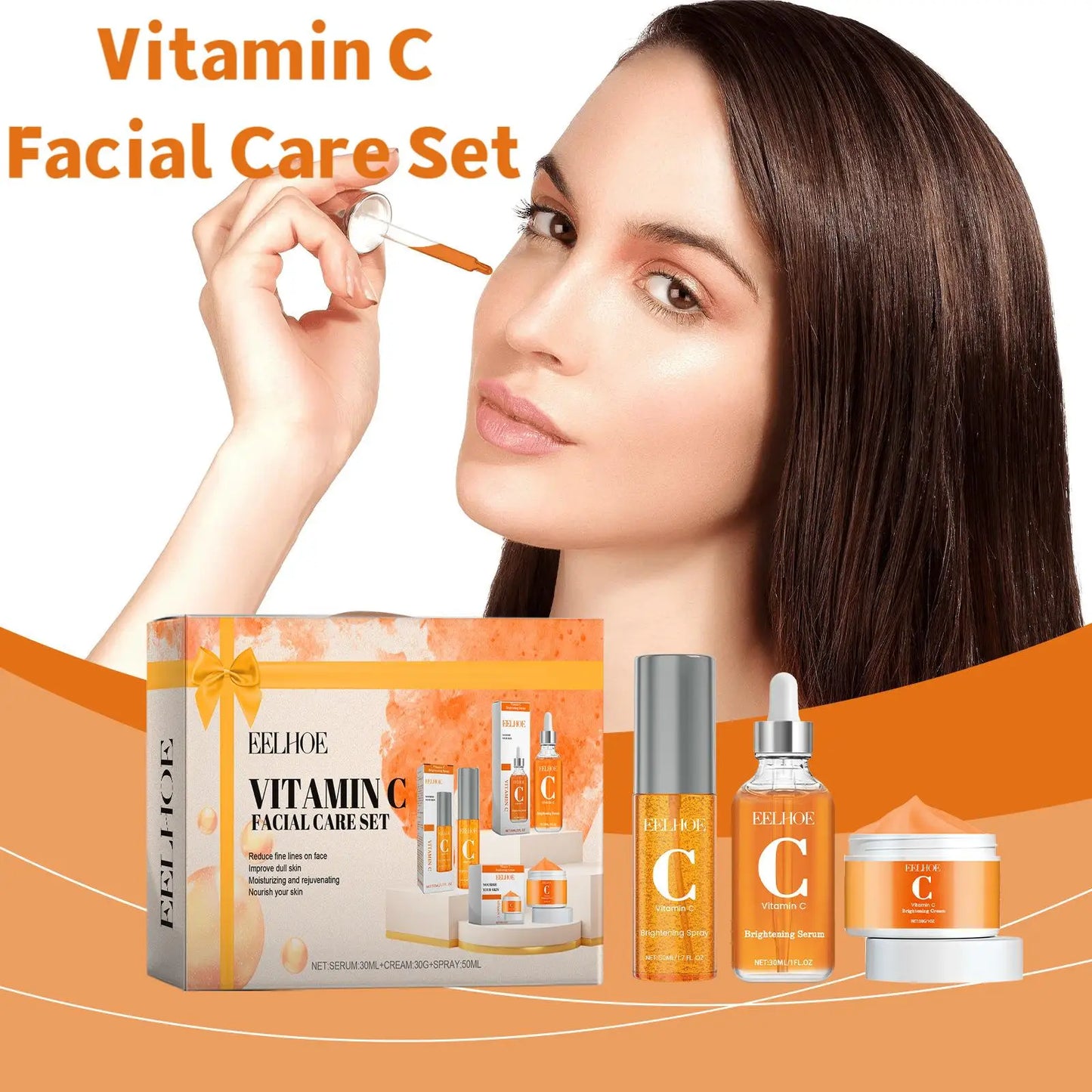 1set Vitamin C Facial Skin Care Set Moisturizing Brightening Reduce Dark Spot Skin