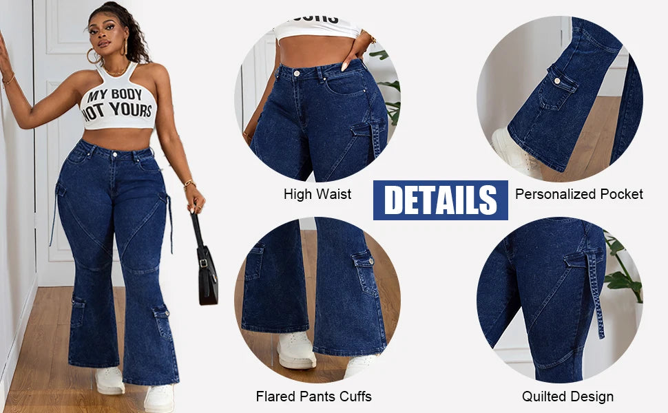 Women High Waist Slim Fit Cargo Jeans With Stretch