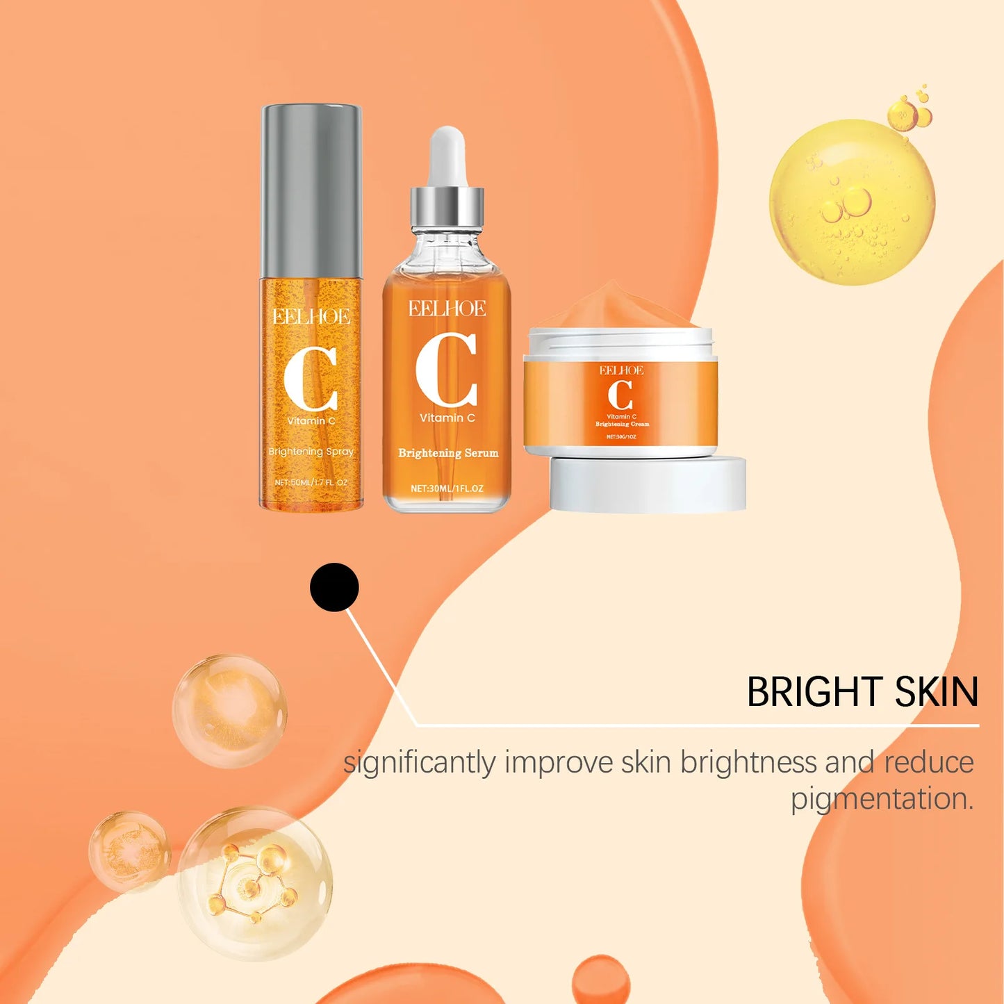 1set Vitamin C Facial Skin Care Set Moisturizing Brightening Reduce Dark Spot Skin