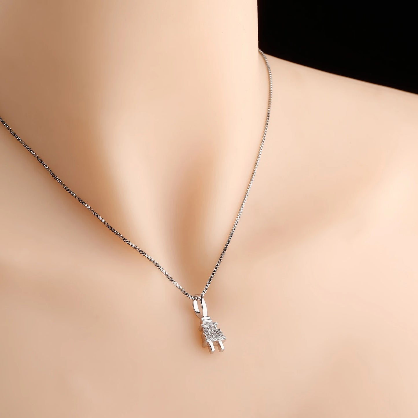 GUCY 925 Sterling silver Women Iced Out Bling Plug Pendant Necklace