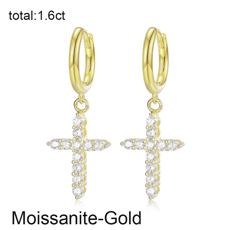 Religion Women Moissanite Cross Earrings 925 Sterling Silver