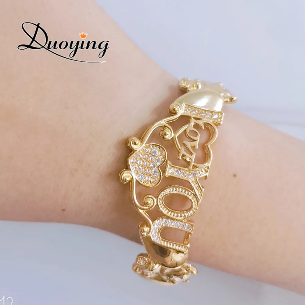 DUOYING Heart Charm Letter Choker Zircon Pave Necklaces I Love You Crystal XOXO Necklace Bubble Pendant Necklace Jewelry Set