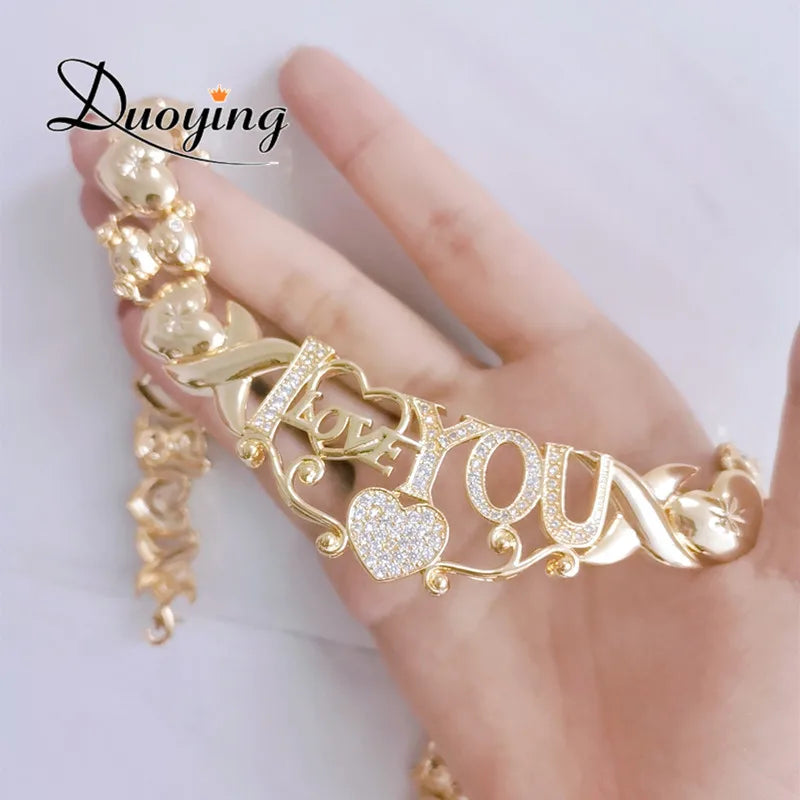 DUOYING Heart Charm Letter Choker Zircon Pave Necklaces I Love You Crystal XOXO Necklace Bubble Pendant Necklace Jewelry Set