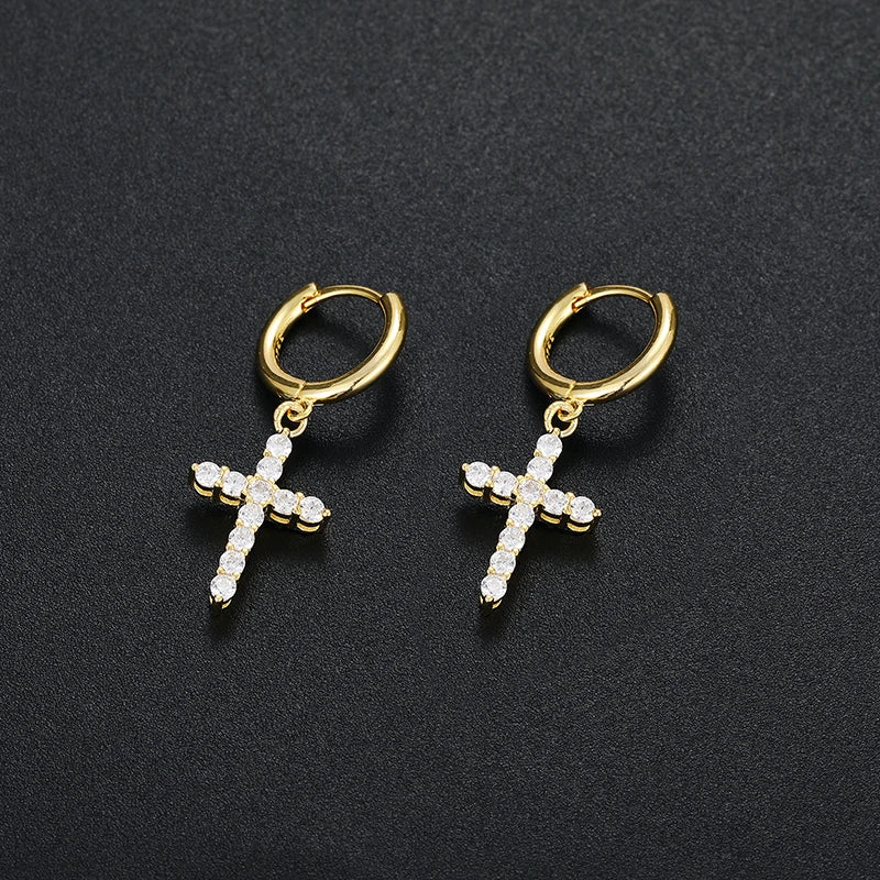Religion Women Moissanite Cross Earrings 925 Sterling Silver