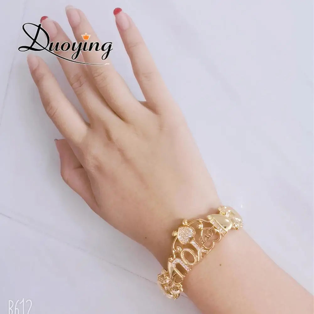DUOYING Heart Charm Letter Choker Zircon Pave Necklaces I Love You Crystal XOXO Necklace Bubble Pendant Necklace Jewelry Set