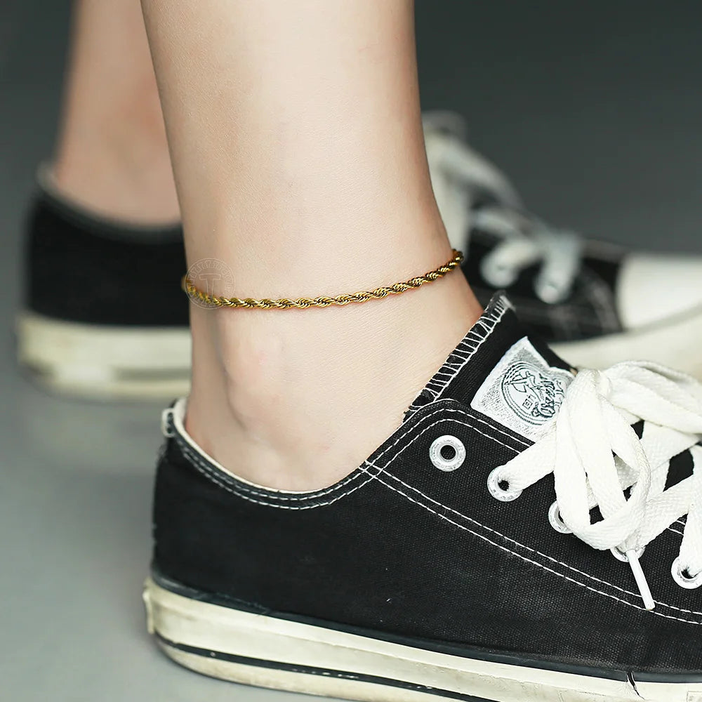 Minimalist Metal Anklets Women Gold Color Stainless Steel