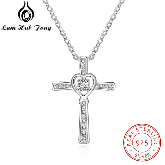 Classic 925 Sterling Silver Heart Cross Necklace