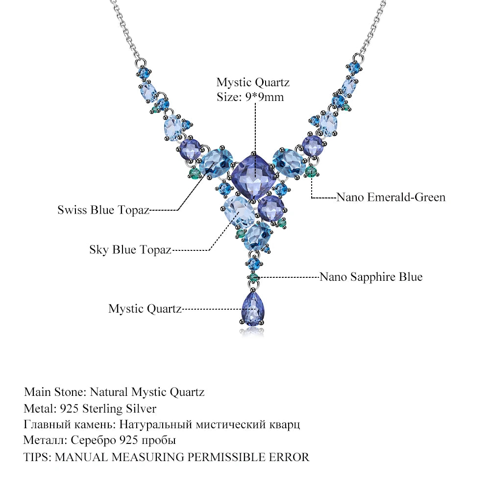 Natural Mystic Quartz Topaz Necklace 925 Sterling Silver