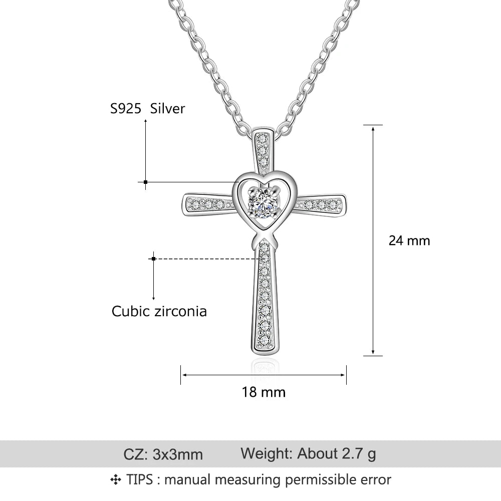 Classic 925 Sterling Silver Heart Cross Necklace