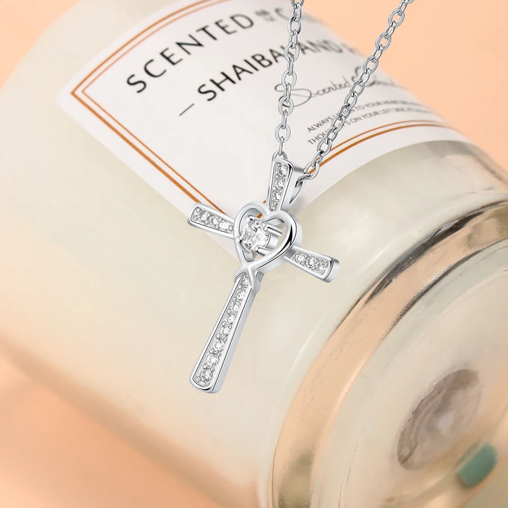 Classic 925 Sterling Silver Heart Cross Necklace