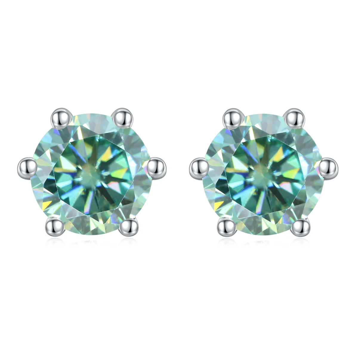 GEM'S BALLET 925 Silver 585 14K 10K 18K Gold 6 Prong Round Stud Earrings