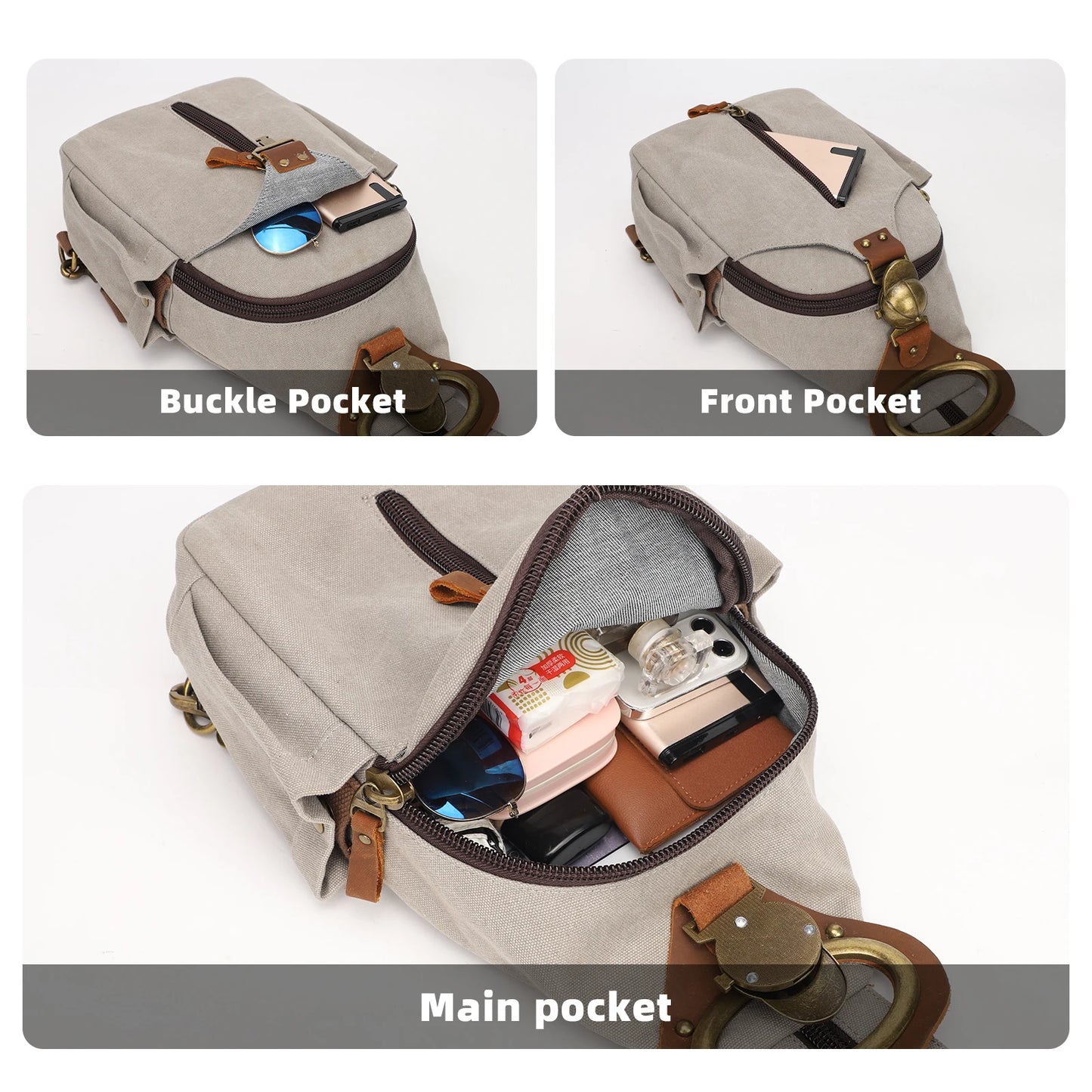 KouLi Buir Canvas Sling bag,Small Crossbody Backpack,Convertible