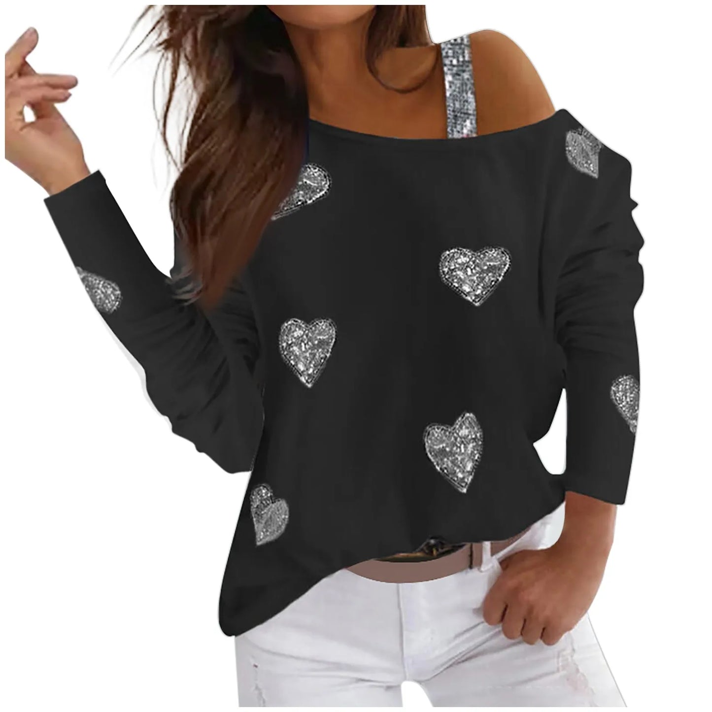 Fashion Heart Print T Shirt Women Spring Long Sleeves