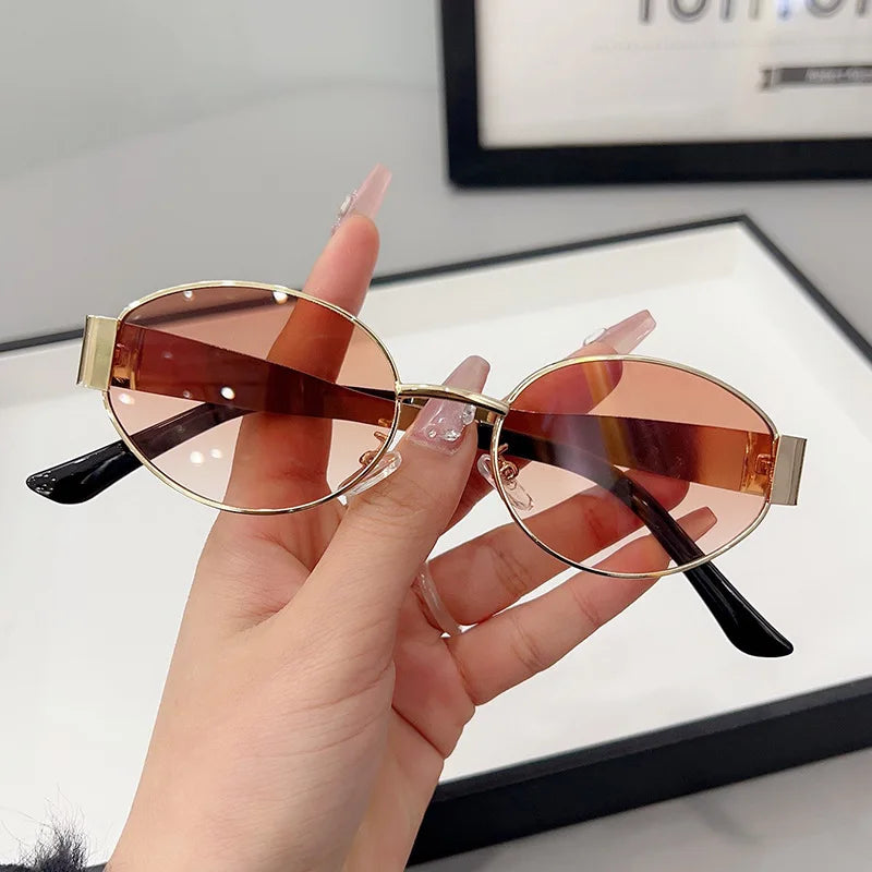 Retro Metal Frame Oval Sunglasses for Women Men