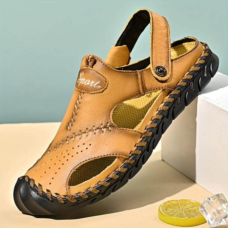 Men's First-layer Cowhide Upper Near-toe Breathable Sandals,