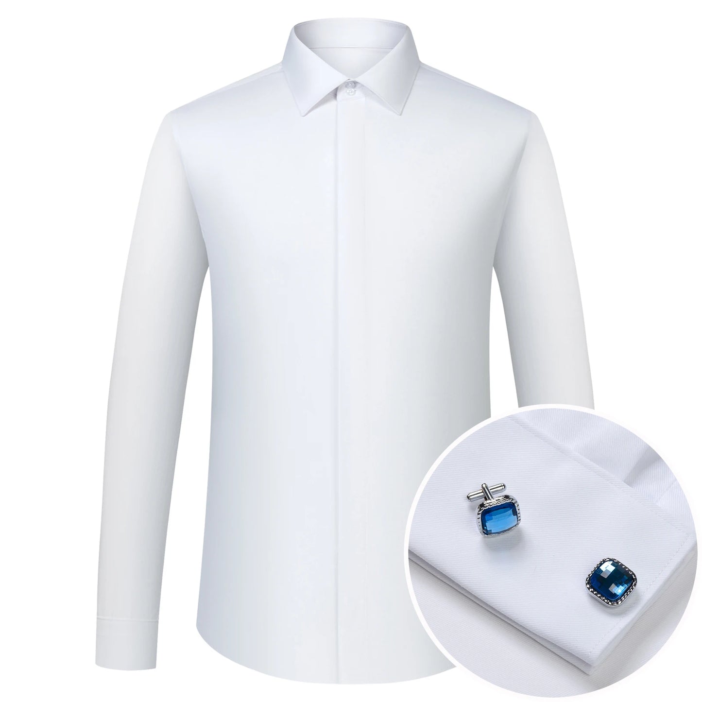 Men's Covered Buttons Placket French Cuffs Dress Shirt
