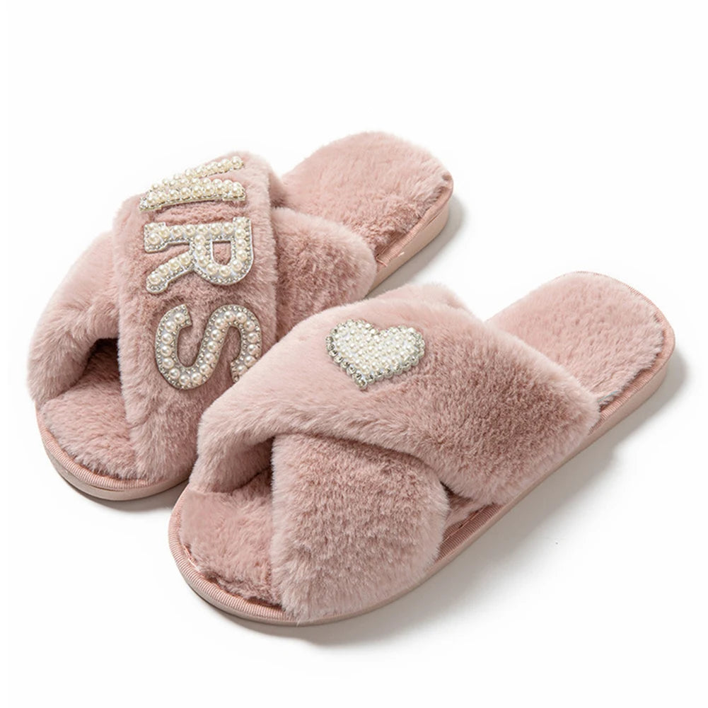 Plush Cross Band Slippers Warm Slippers