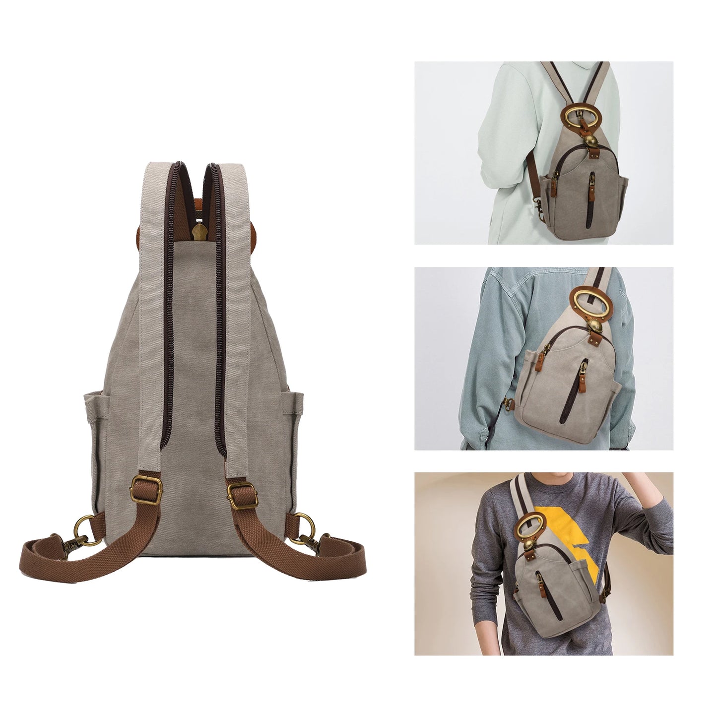 KouLi Buir Canvas Sling bag,Small Crossbody Backpack,Convertible