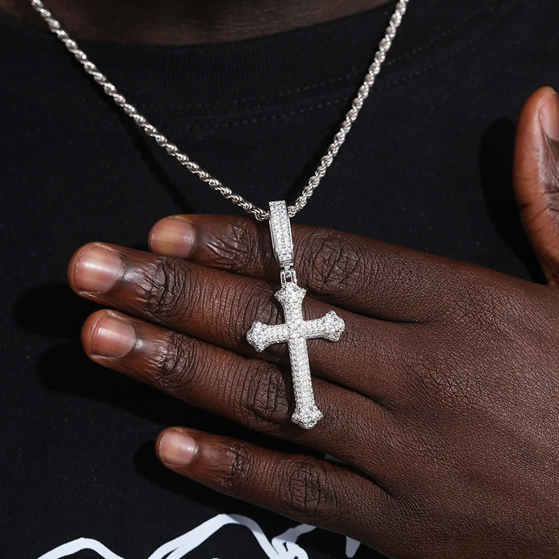 Unisex S925 Cross Pendant Necklace Iced Out Moissanite Gold Silver Color Charm
