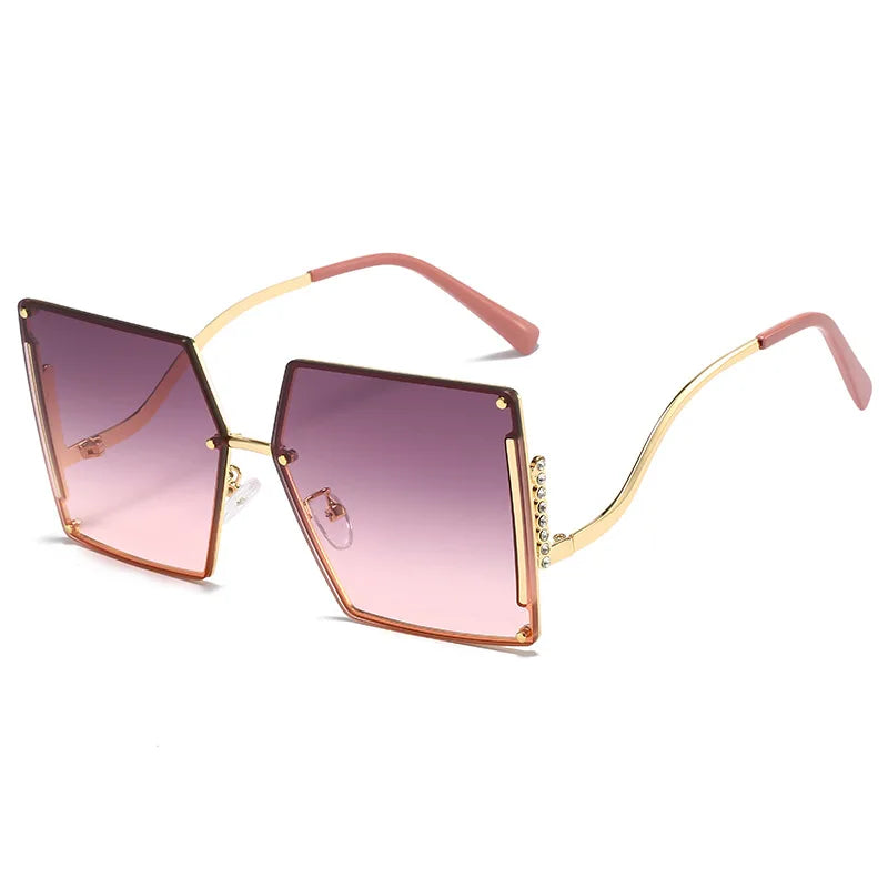 Square Oversized Micro Diamond Sunglasses 2022 Gradient Tan Color With Wave Frame Rectangle Sun Glasses For Women Mens