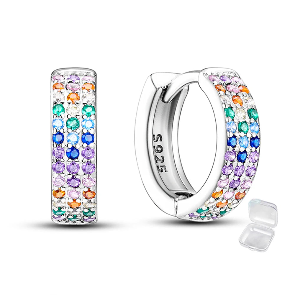 925 Sterling Silver Geometric Colored Striped Ladybug Green Snake Hoop Earrings