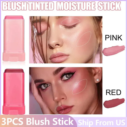 3pcs Red/Pink Silky Matte Pearl Blush Cream