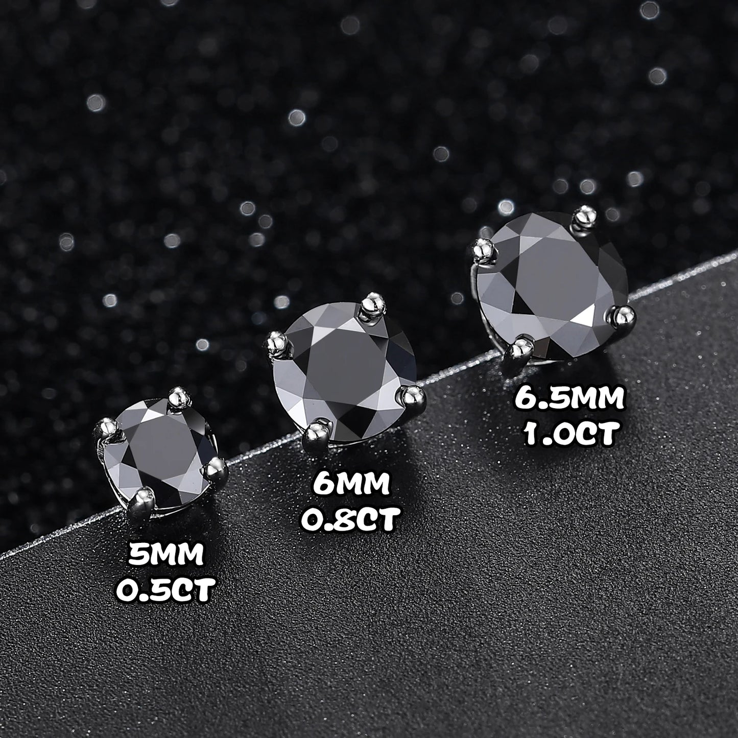 Real 0.5-2 Carat Black Moissanite Stud Earrings