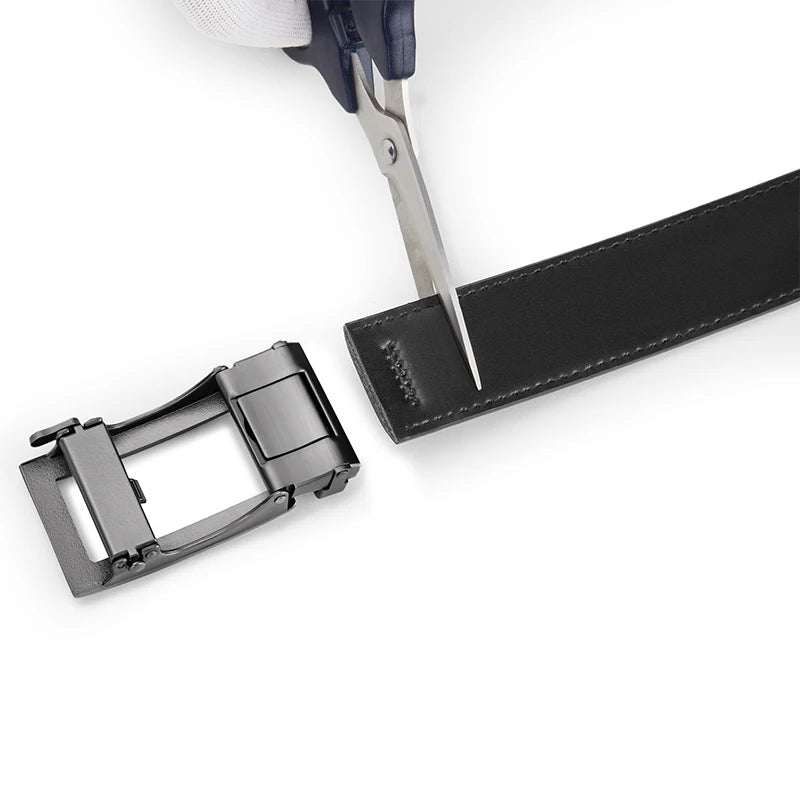 Mens Genuine Leather Belt Automatic Buckle Ratchet Style