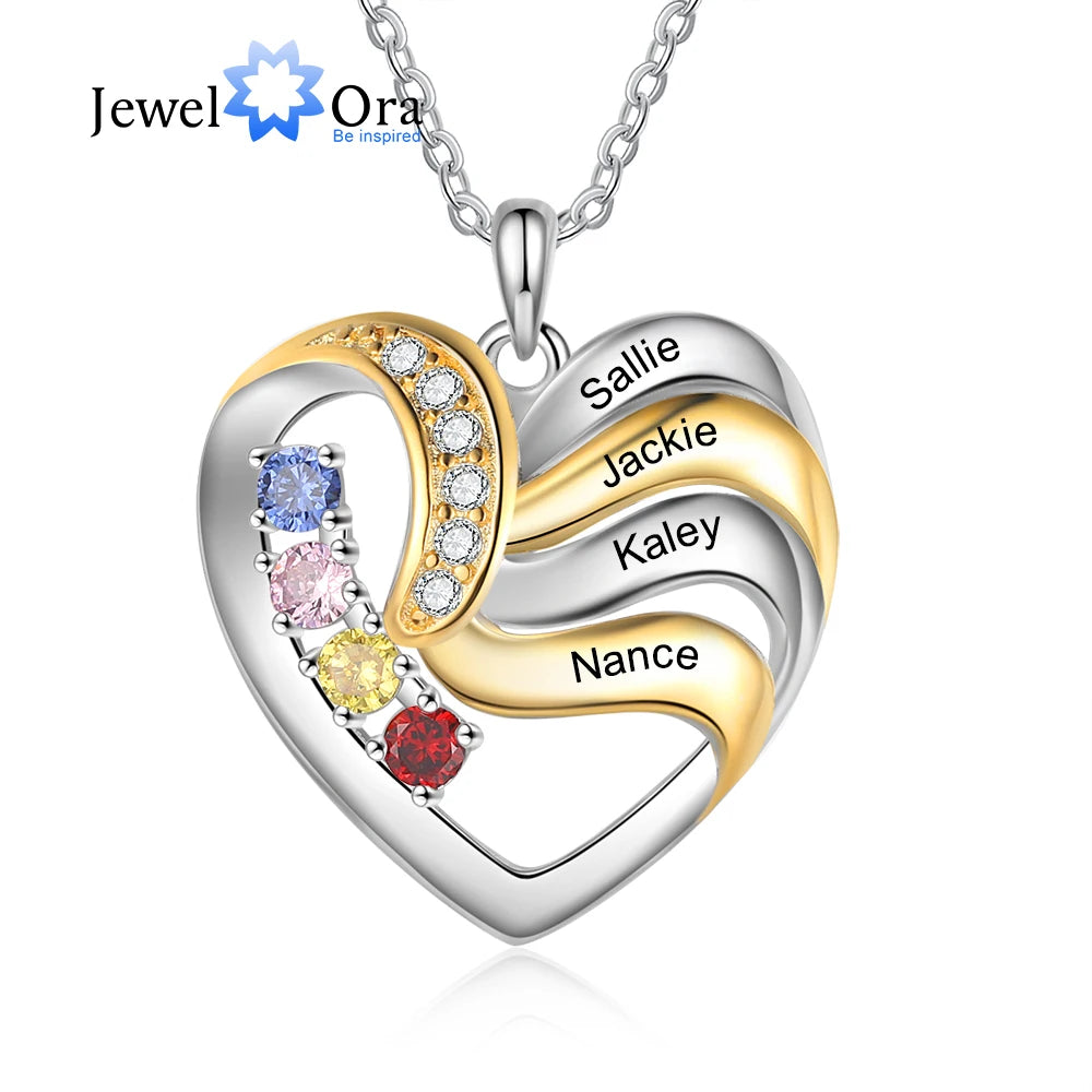 Personalized Love Heart Pendants Necklace 1-5 Kids Names