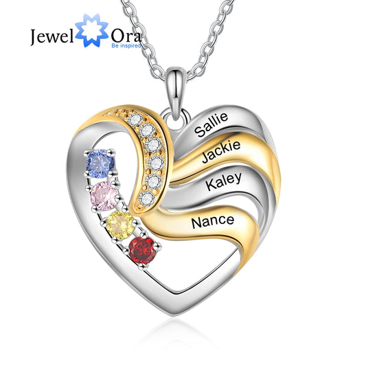 Personalized Love Heart Pendants Necklace 1-5 Kids Names