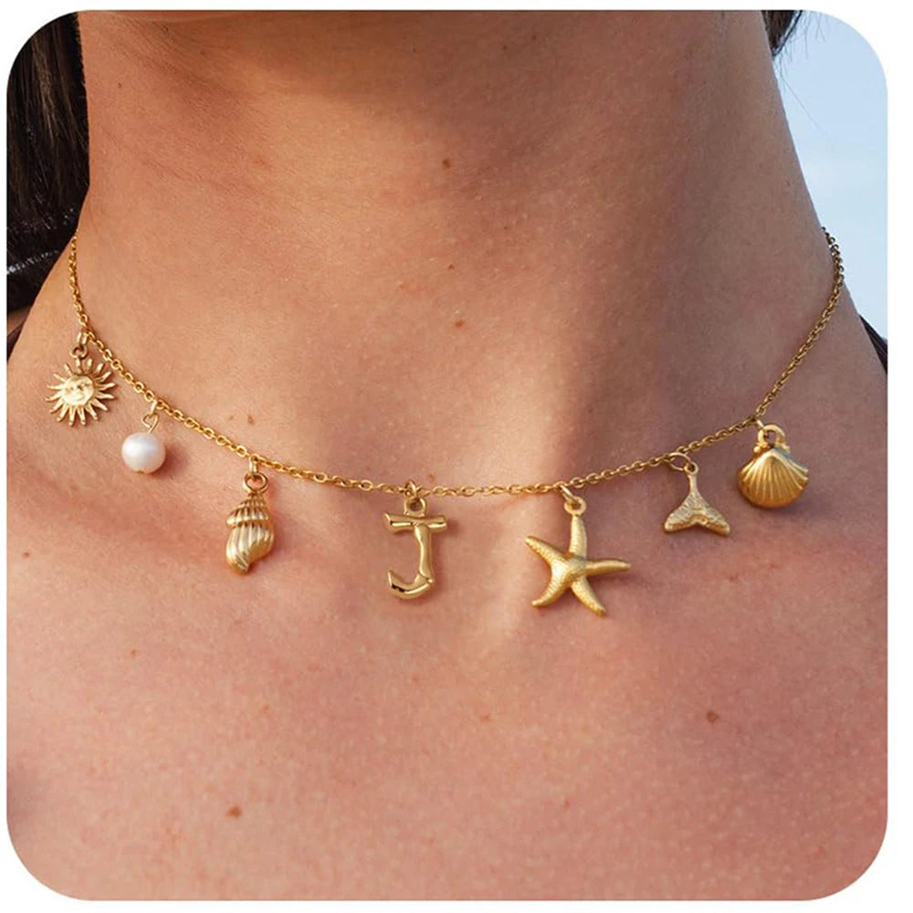 Surfer Girl Necklace Beach Jewelry Initial Necklace