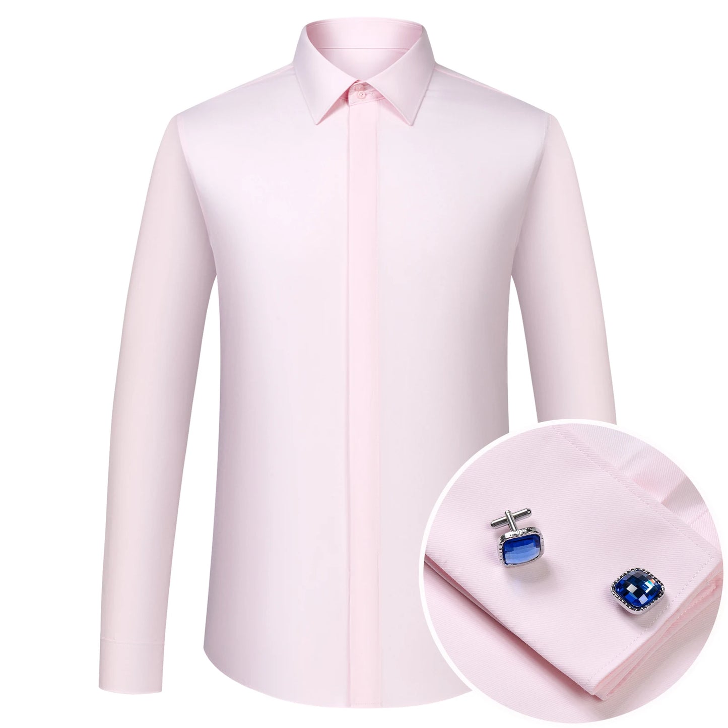 Men's Covered Buttons Placket French Cuffs Dress Shirt
