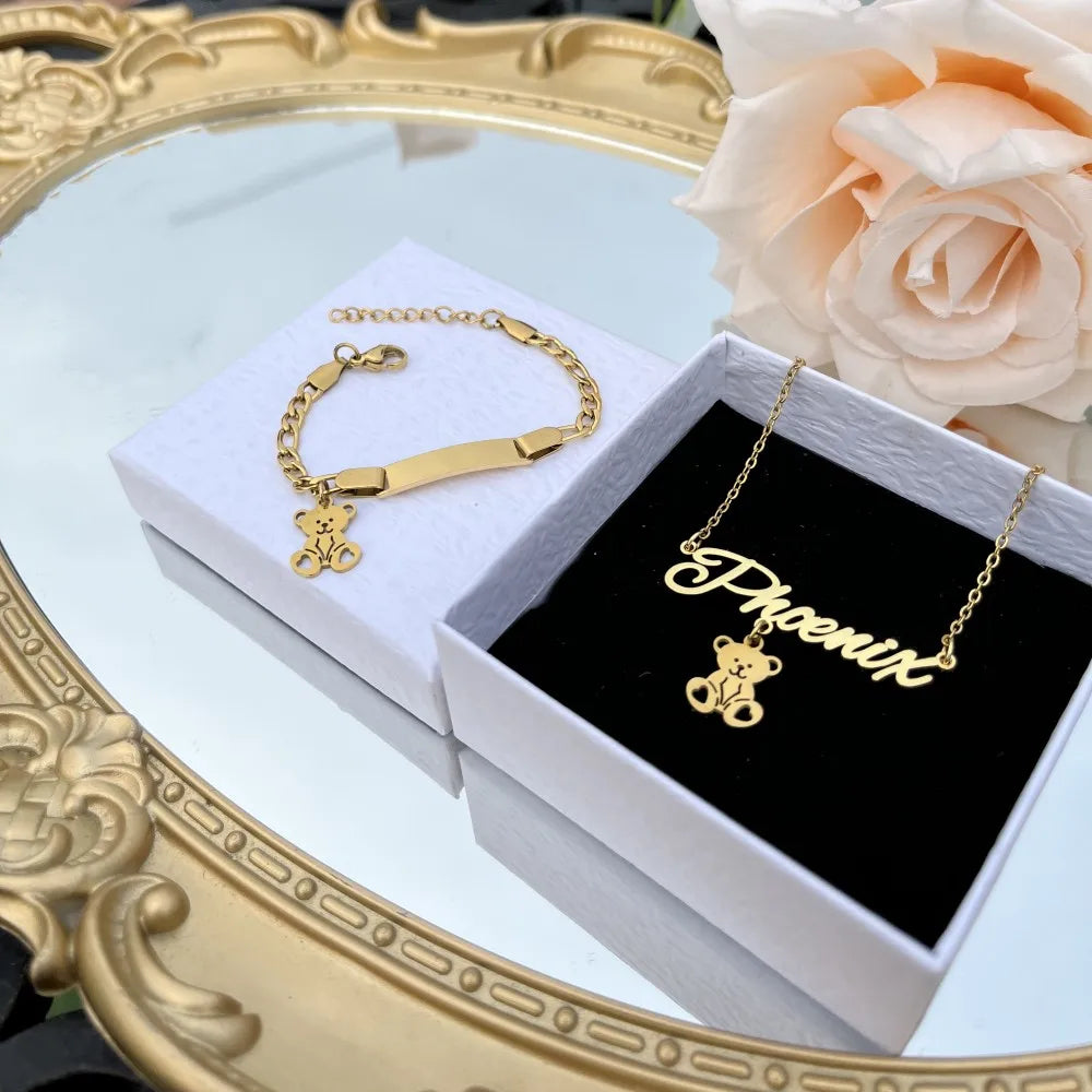 DUOYING Custom Bear Necklace Set Personalized