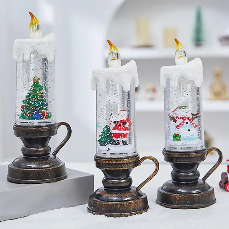 Feature Glittering Snow Globe Candle Battery Operated LED