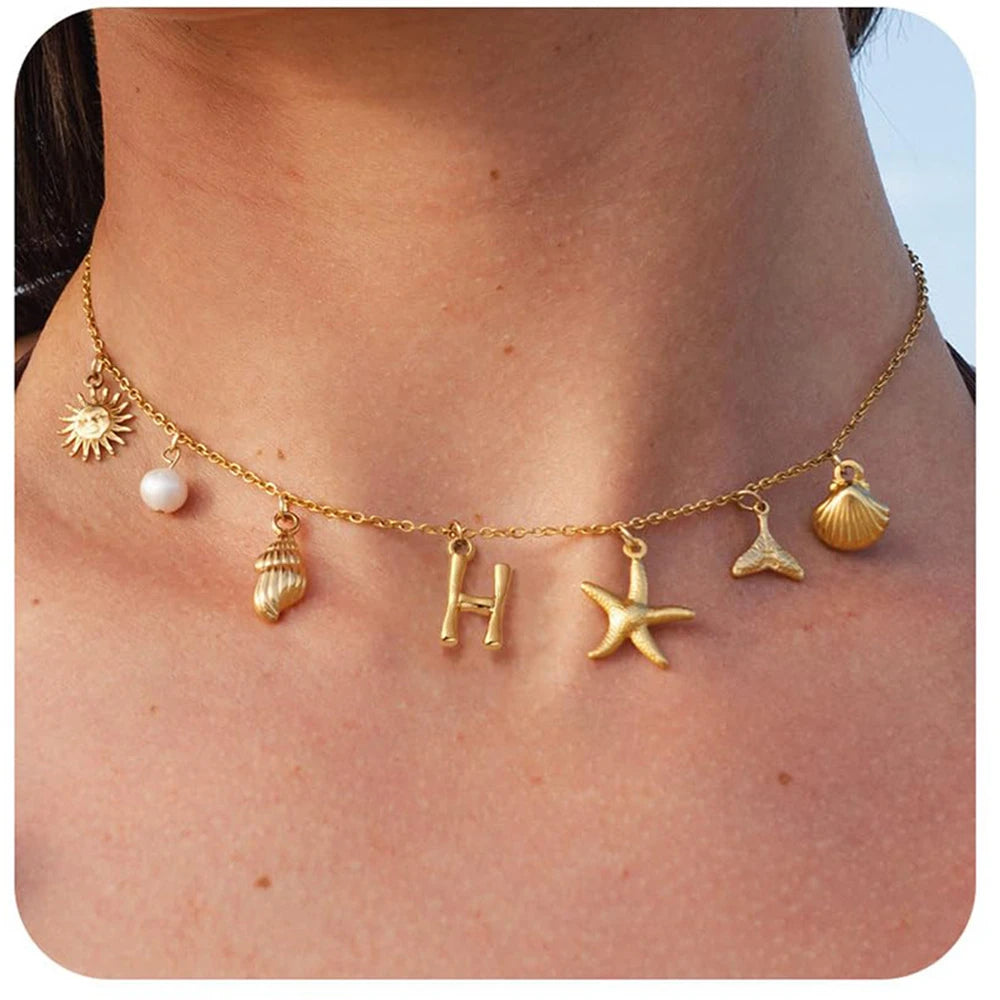 Surfer Girl Necklace Beach Jewelry Initial Necklace