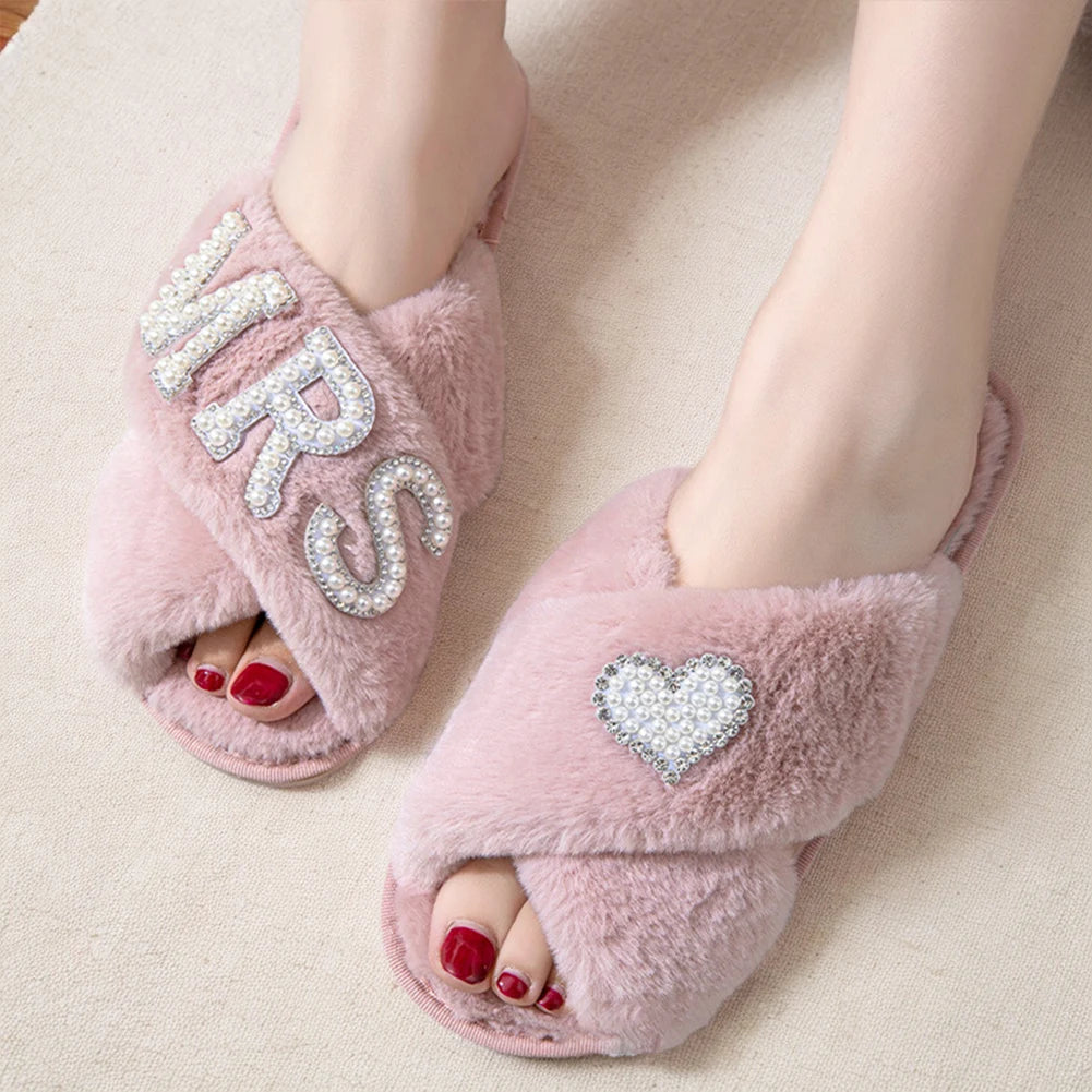 Plush Cross Band Slippers Warm Slippers