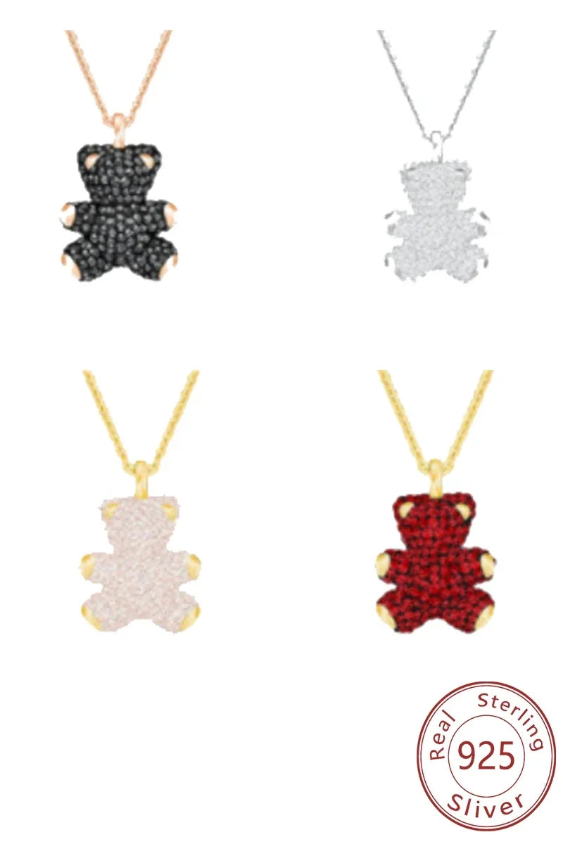 New 925 Silver Bear Necklace 3D