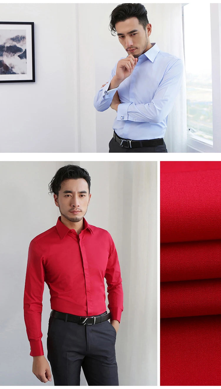 Men's Covered Buttons Placket French Cuffs Dress Shirt