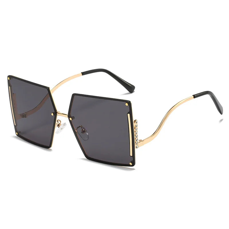 Square Oversized Micro Diamond Sunglasses 2022 Gradient Tan Color With Wave Frame Rectangle Sun Glasses For Women Mens