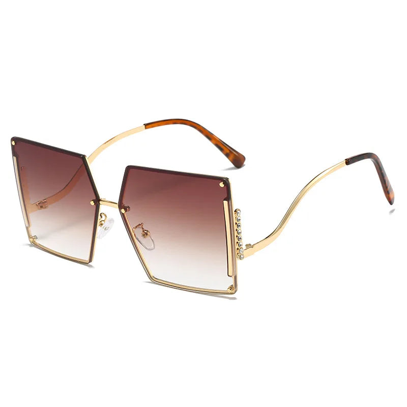 Square Oversized Micro Diamond Sunglasses 2022 Gradient Tan Color With Wave Frame Rectangle Sun Glasses For Women Mens